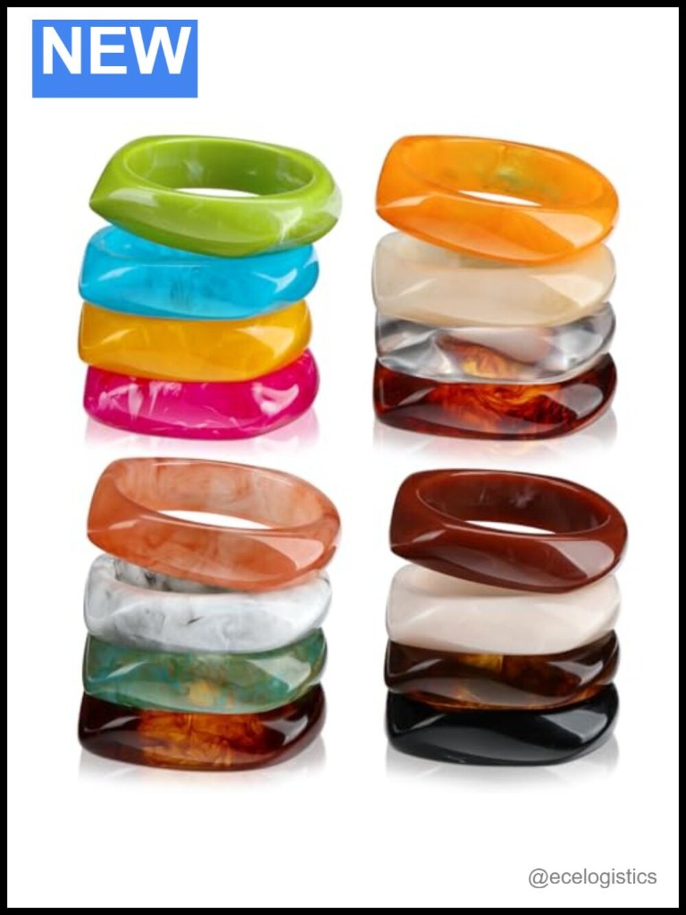 Acrylic Resin Bangle Bracelets Set Square Round Geometric Stackable Boho